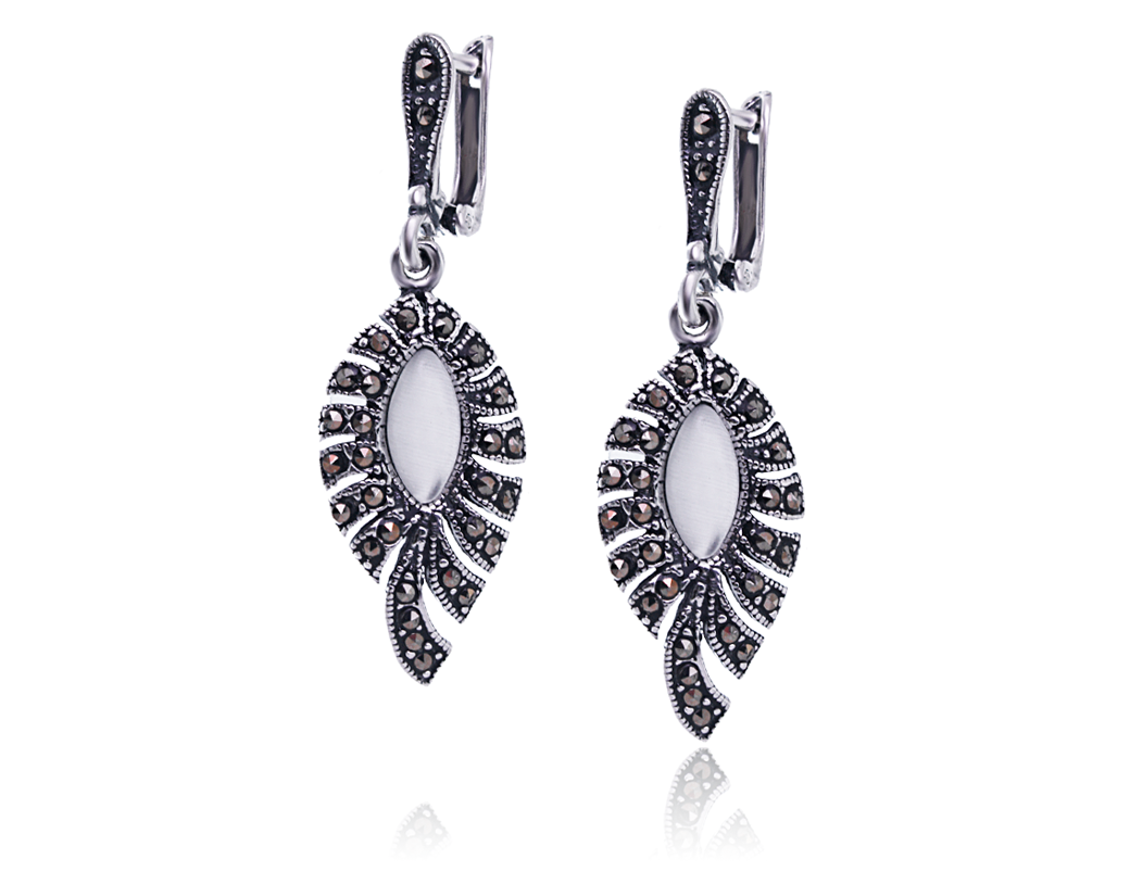 

Srebrne Kolczyki Wiszące Boho Opal Markazyty 925