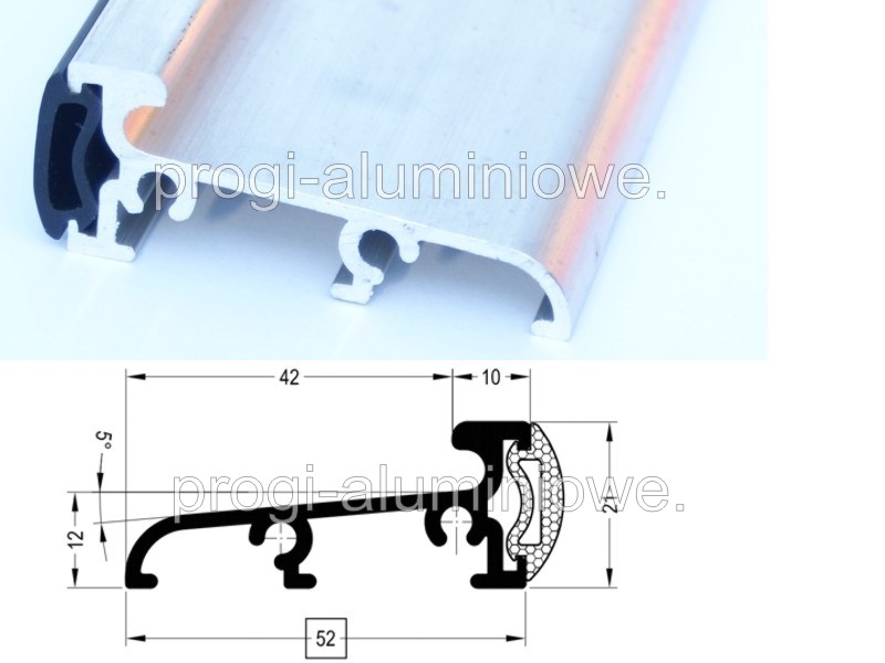 

Próg aluminiowy z uszczelką 93 cm p52 52x22 drzwi