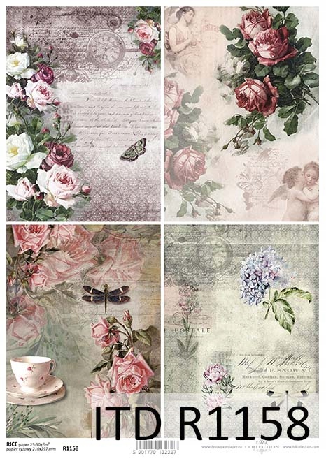 Papier Ryżowy R1158 z włoskami A4 decoupage