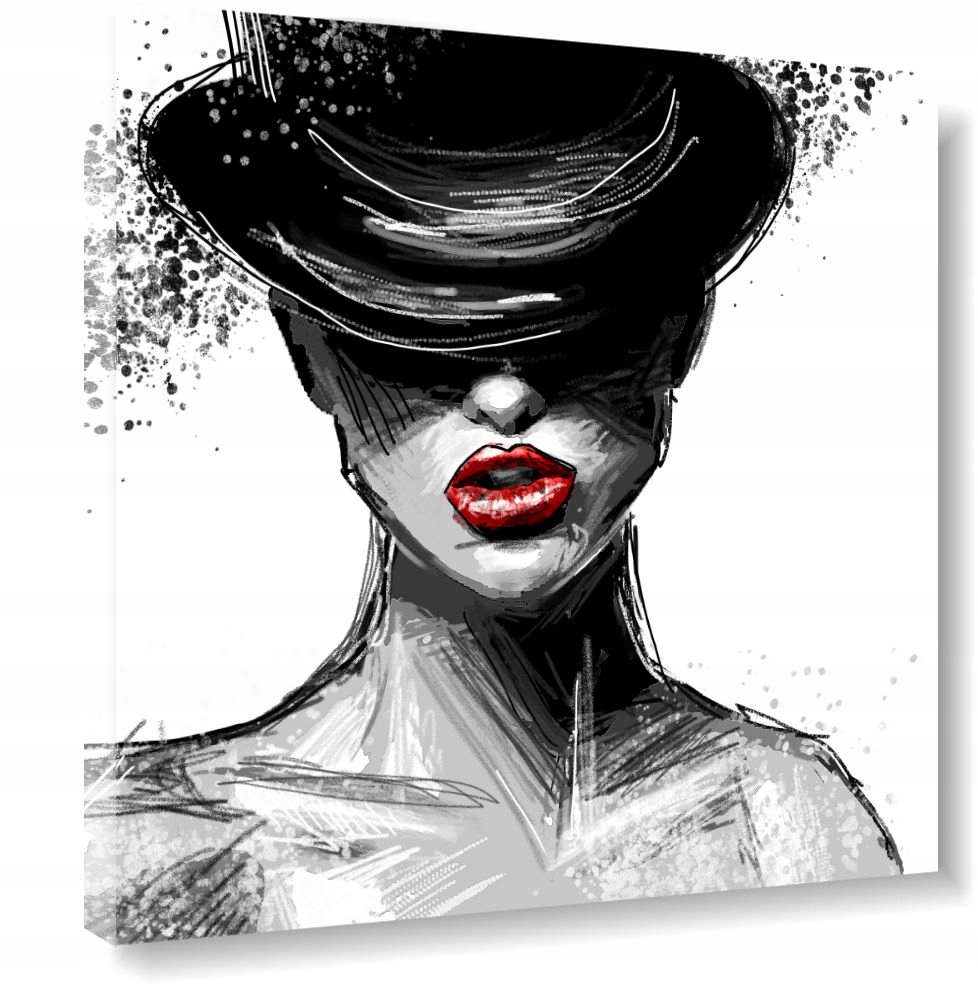 Картина женщина в шляпе с красными губами