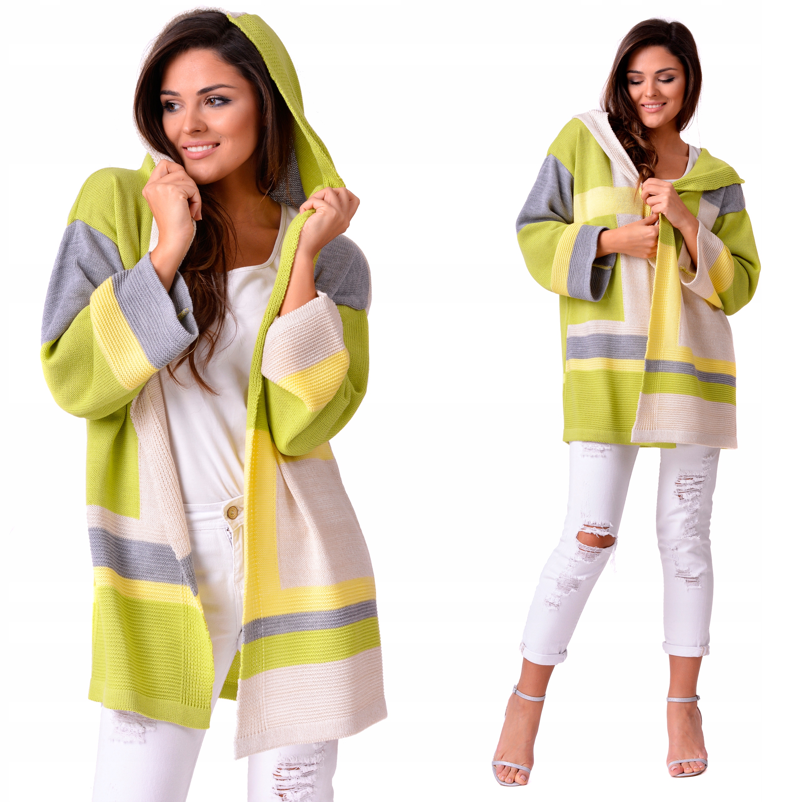 

Setin_lucy Kolorowy Kardigan Sweter Z Kapturem S/m