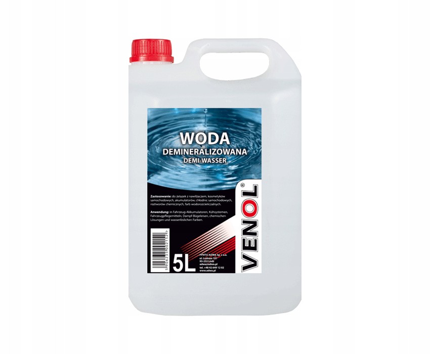 WODA DEMINERALIZOWANA VENOL do żelazek i akumulatorów 5L