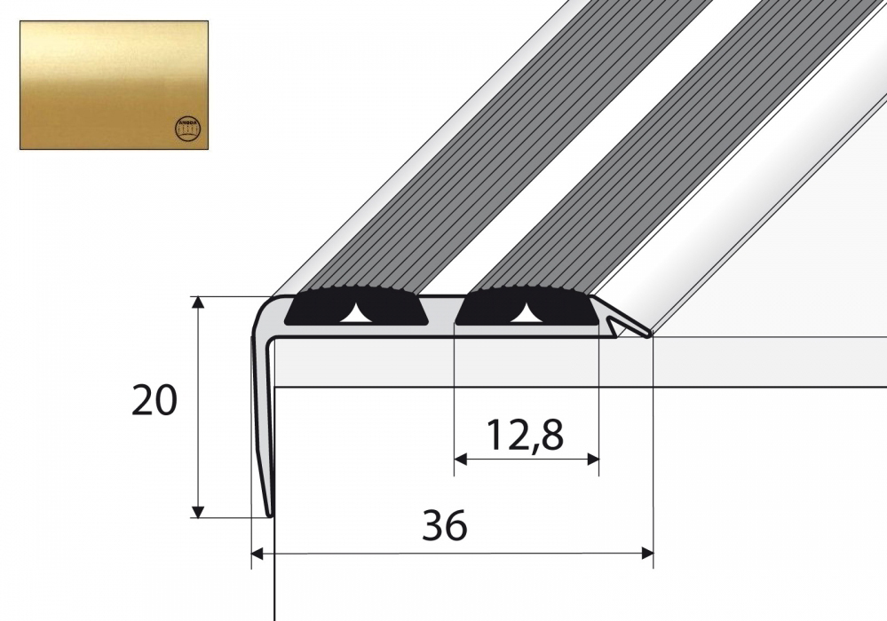 

Listwa schodowa A37N antypoślizgowa 120cm Złoto