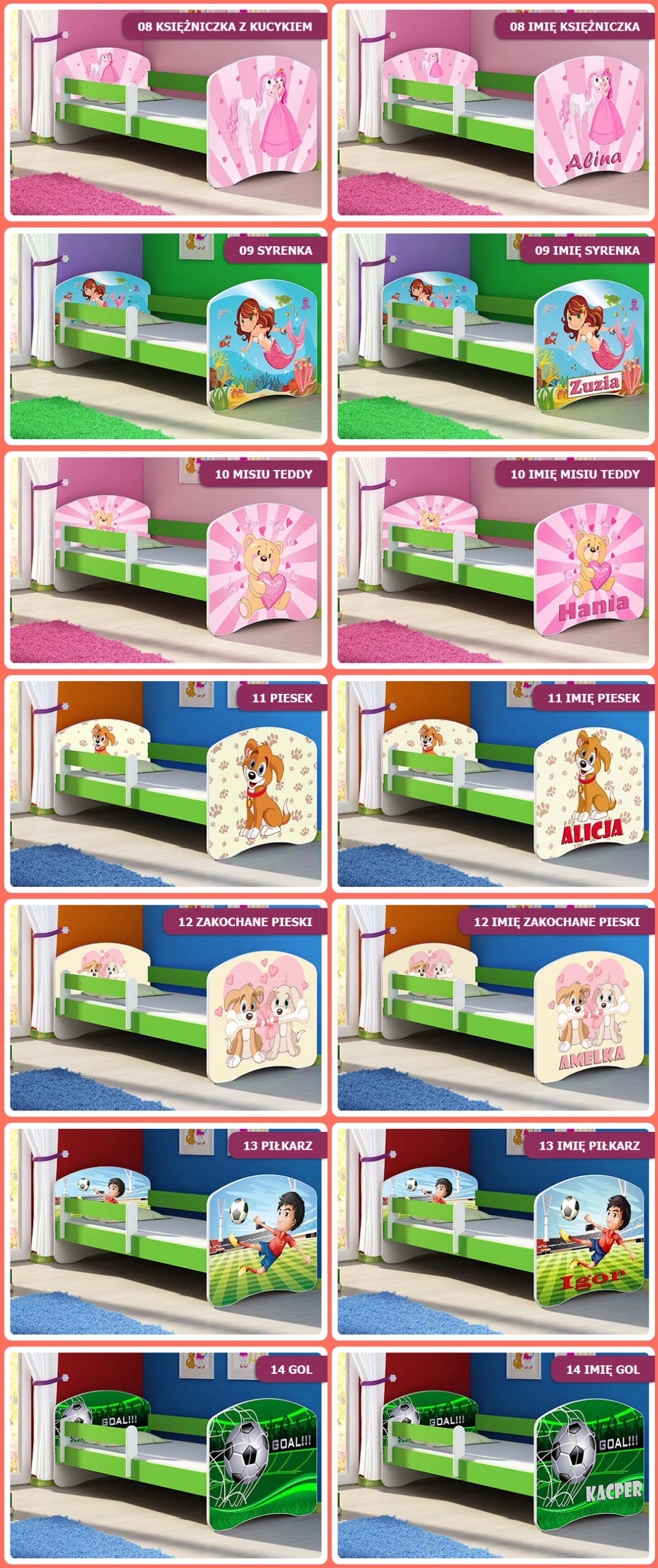 Łóżko dziecięce 160X80 + materac ZIELONE ACMA Długość 164 cm