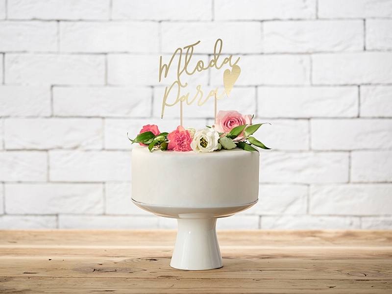 Topper na tort MŁODA PARA złoty ŚLUB WESELE PIKER Rodzaj topper