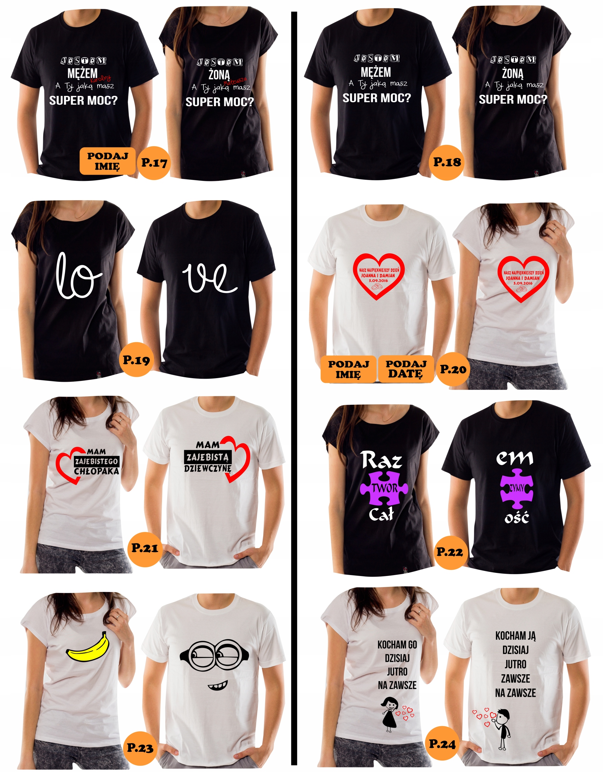 KOSZULKI DLA PAR WALENTYNKI Książę ROCZNICA ZOŁZA Dekolt okrągły