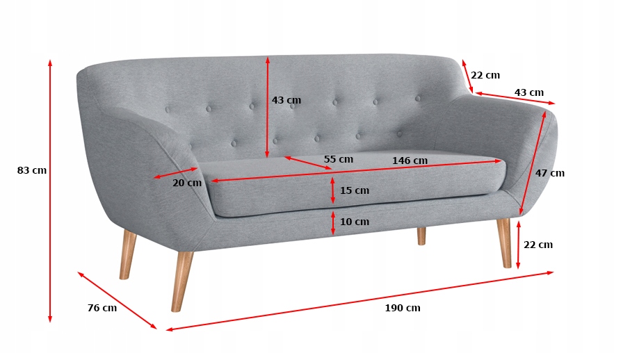 Sofa FINKA 3 kanapa styl skandynawski retro RIBES Kolekcja RIBES