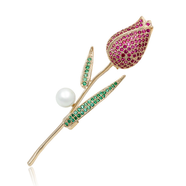 Luxusní Brož Swarovski Tulipán S Rubíny