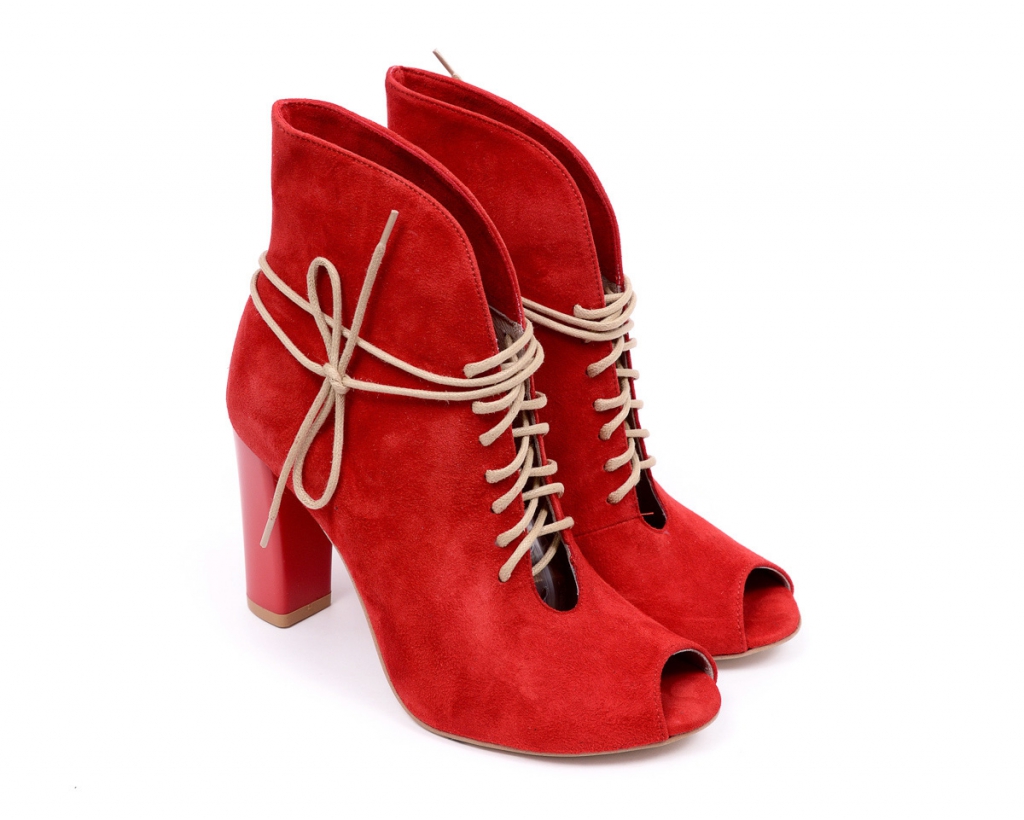 červené dámské sandály Kotníkové Boty šněrovací na podpatku kožené Karino 37 červené
