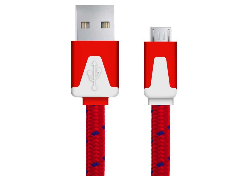 Kabel Esperanza EB176R Czerwony Micro Usb 2.0 płaski 1m oplot A-b M/M