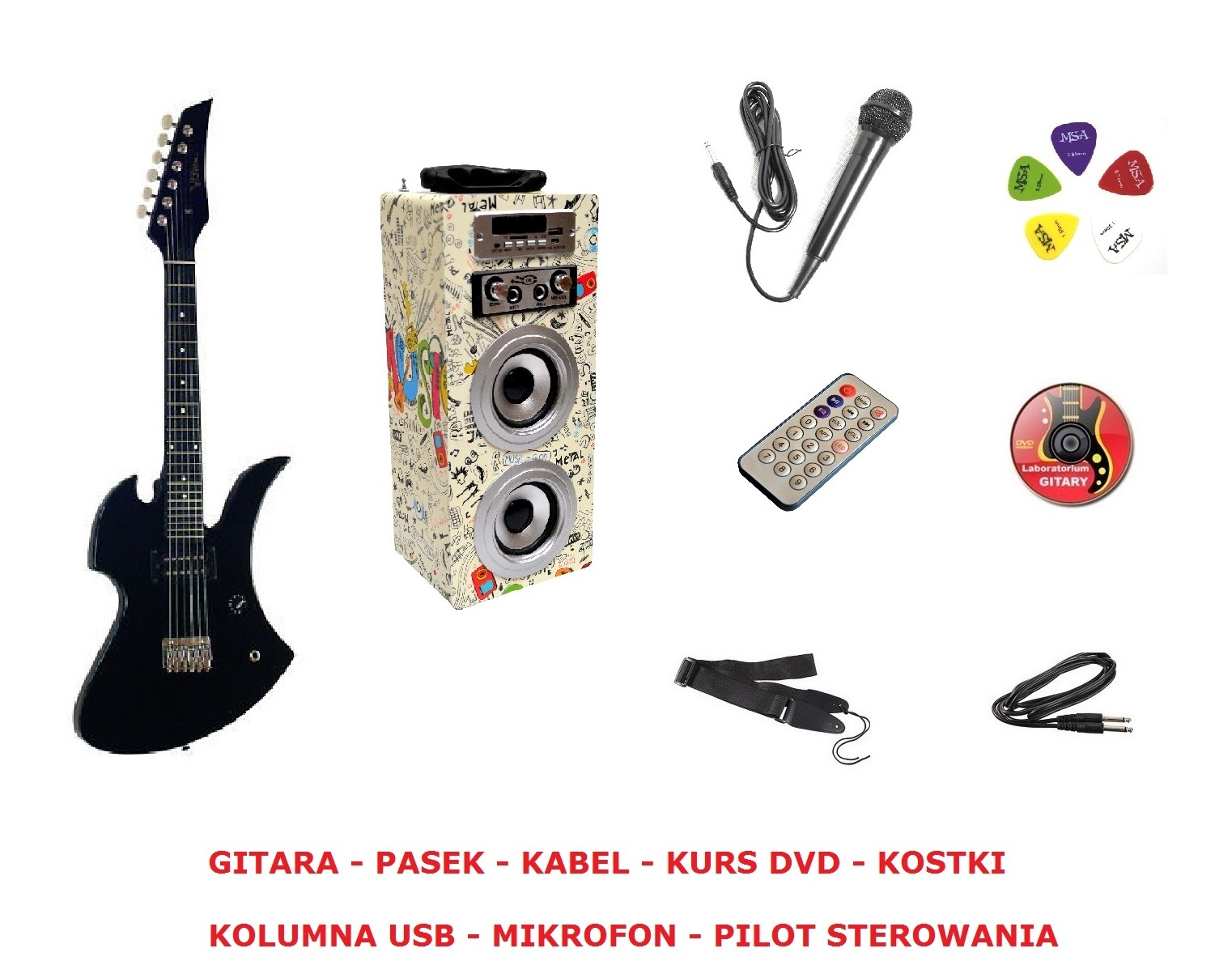 GITARA ELEKTRYCZNA 3/4 + WZMACNIACZ MIKROFON ECHO Marka Vision