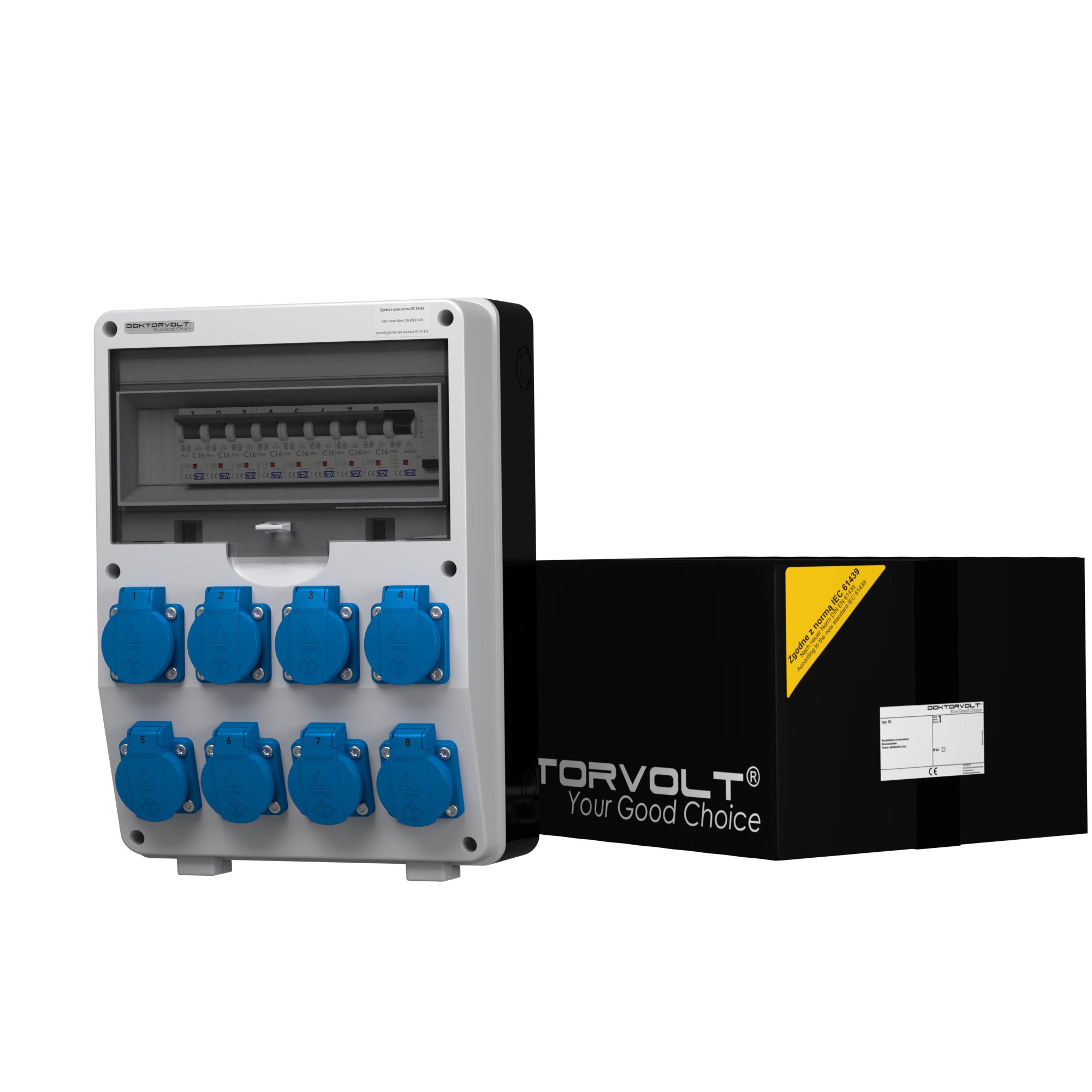 Rozvádzač Td-s/fi 8x230V zásuvky Schuko DV-2824-D Doktorvolt
