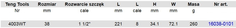 TENGTOOLS Klucz nastawny 38mm EAN 5020385051607
