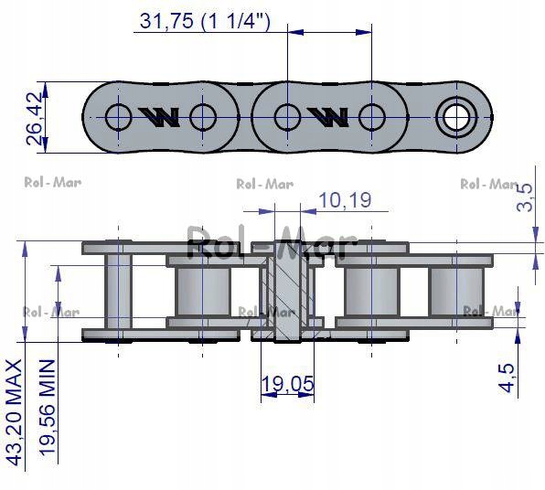LANCUCH ROLKOWY WARYNSKI 20B 1 5M OGNIWO EAN 5902287031010