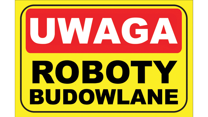 NAKLEJKA UWAGA - ROBOTY BUDOWLANE 40x30 cm Marka bez marki