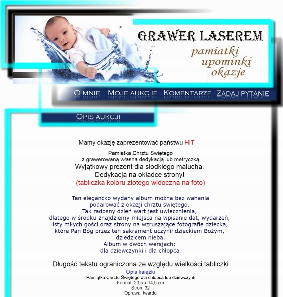 ALBUM PAMIĄTKA CHRZTU ŚWIĘTEGO Z GRAWEREM CHRZEST Producent Inna