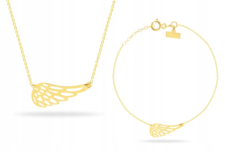 

Złoty Komplet Naszyjnik Bransoletka Skrzydła 333