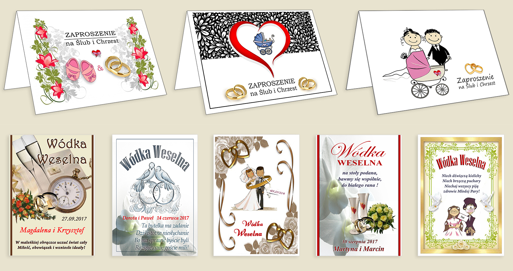 Zaproszenia na ŚLUB I CHRZEST 2 w 1 + KOPERTA Marka bez marki