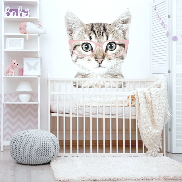 KOT W OKULARACH NAKLEJKA NA ŚCIANĘ ROZM. M Długość 70 cm