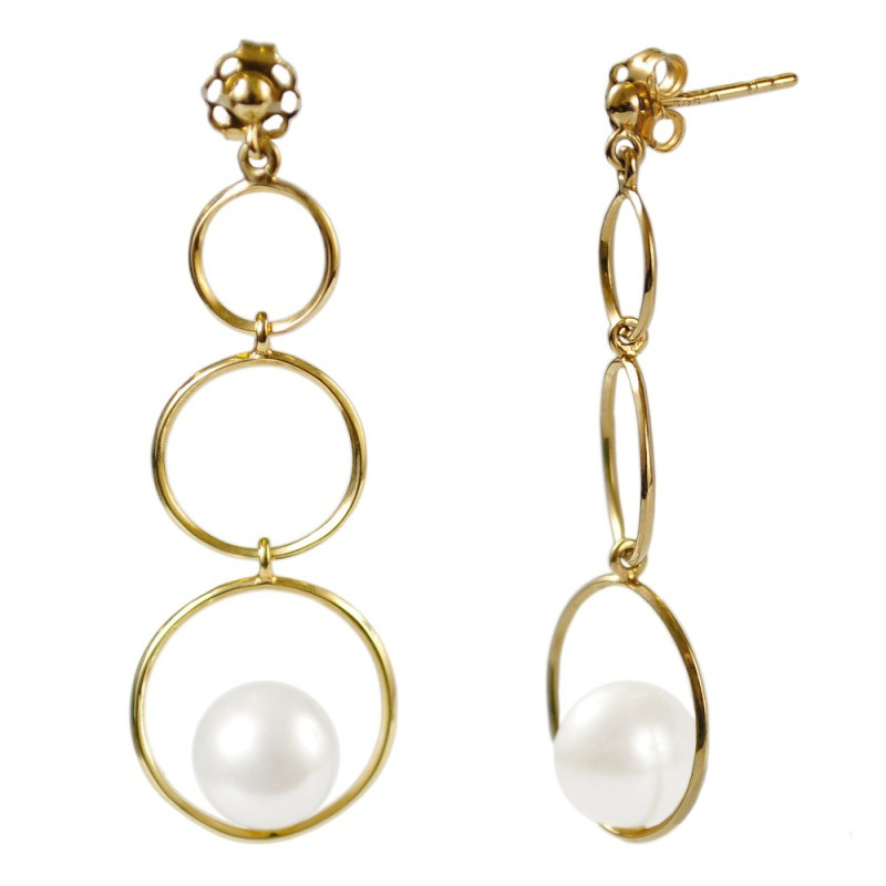 Jemné Zlaté Náušnice S Kulatou Perlou – Kruhy
