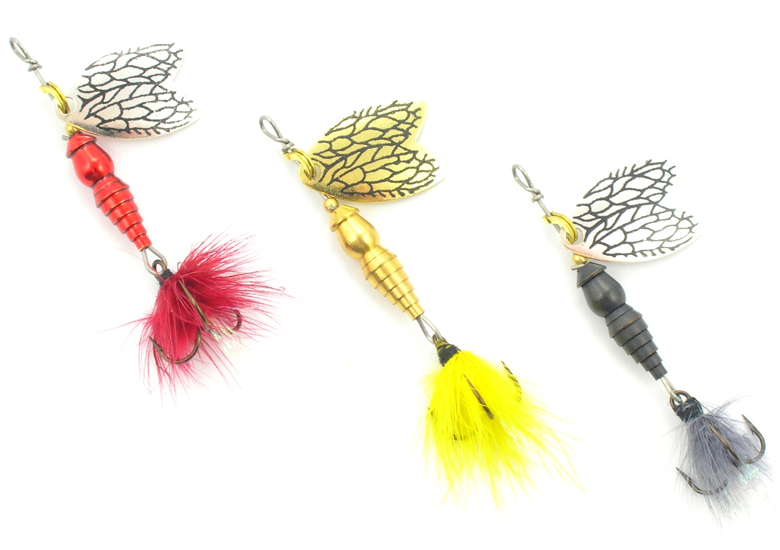 3 x MEPPS THUNDER BUG 00' CHERRY-YELLOW MAY-DRAGON Marka Mepps