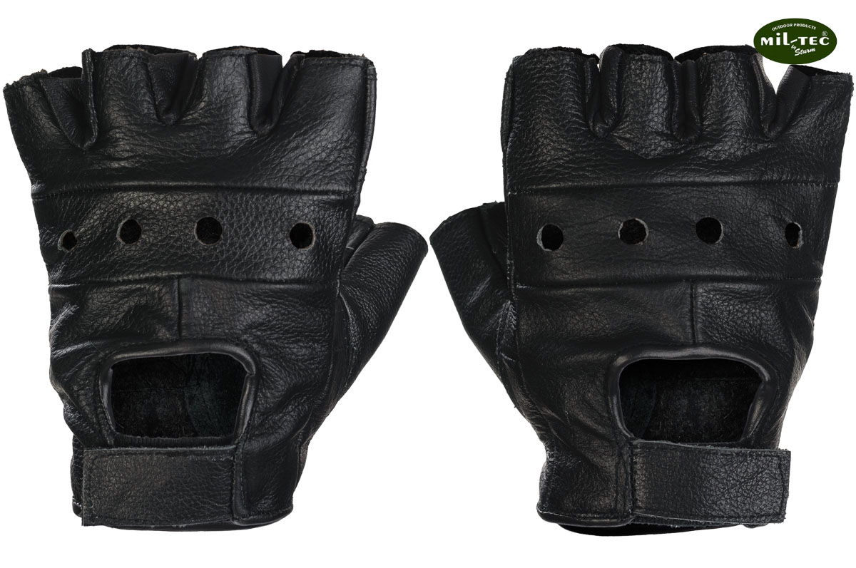 Mil-Tec Rękawice Skórzane Bez Palców Rękawiczki na Rower - Czarne XXL Materiał dominujący skóra naturalna