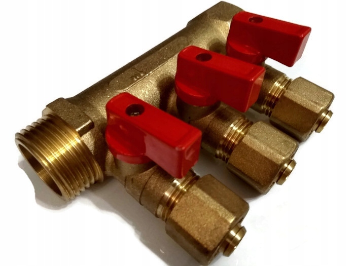Rozdělovač Pex 1''x16mm x3 Sekce Pro Teplou Vodu