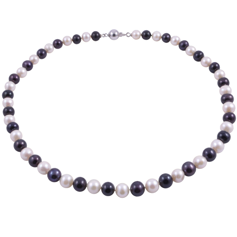 Stříbrný Náhrdelník Z Pravých Perel, Barva Zebra