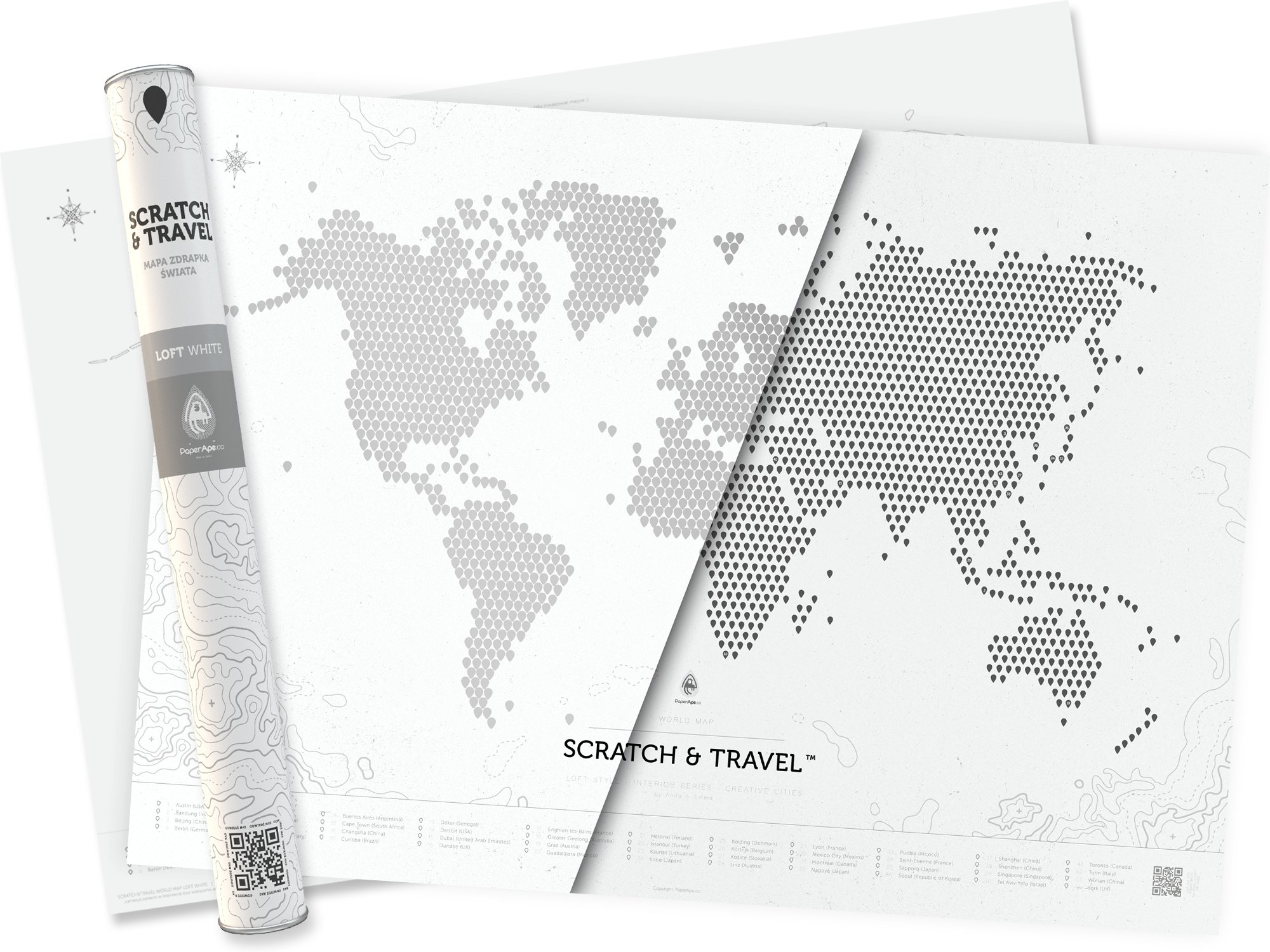 Mapa Zdrapka LOFT WHITE język PL polski