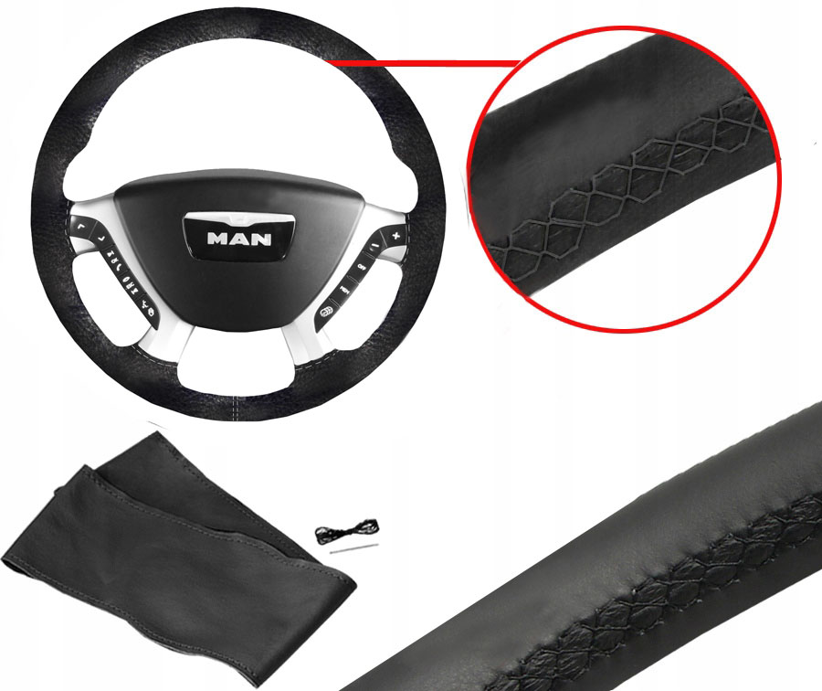 SKÓRZANY MIAROWY POKROWIEC NA KIEROWNICĘ MAN TIR Producent Agmi