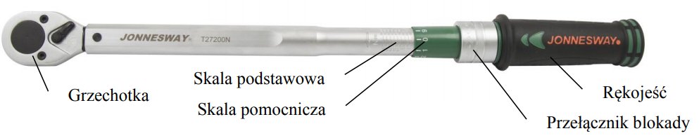 Jonnesway Klucz dynamometryczny 1/2'' 20-100Nm+nas Waga produktu z opakowaniem jednostkowym 1.2 kg