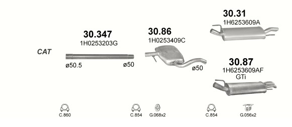 TŁUMIK ŚRODKOWY VOLKSWAGEN GOLF VENTO 30.86 Numery katalogowe zamienników BSL 233-689