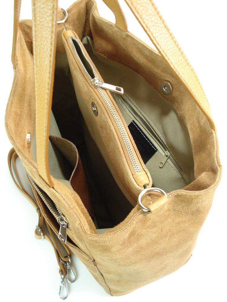 ZAMSZOWY WOREK WŁOSKA SKÓRA SHOPPER BAG CAMEL Styl miejski