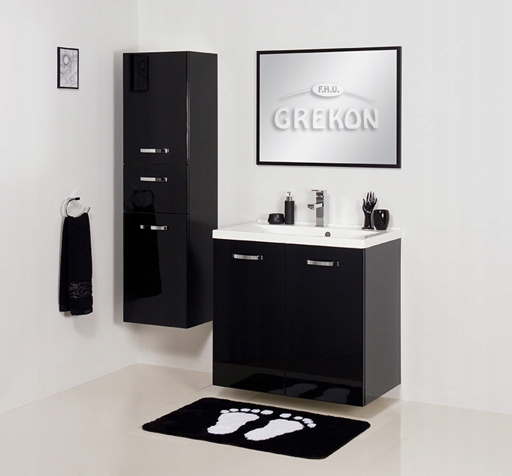 JONA meble łazienkowe czarny wysoki regał połysk Materiał MDF