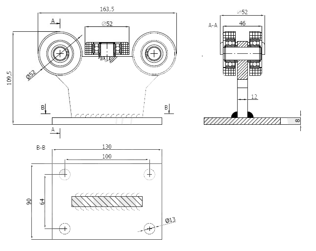 WÓZEK ROLKA KÓŁKA PROFIL 60x60x3,5 BRAMY 5M60 EAN (GTIN) 5903636519517