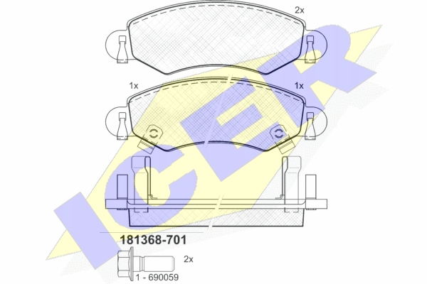 Колодки гальмівне ICER OPEL AGILA A Перед Номер каталозі запчастини 181368 - 701 foto 1