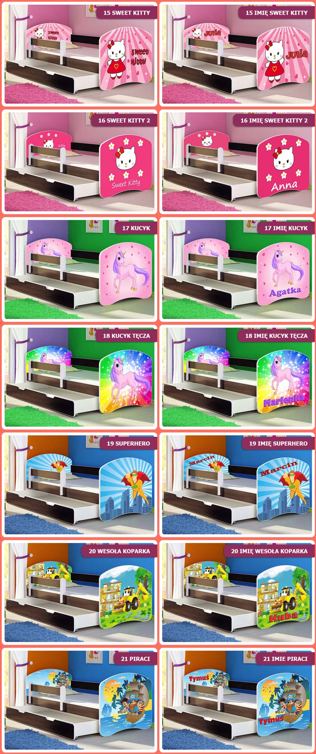 Łóżko dziecięce 160x80 szuflada materac WENGE ACMA Marka Acma