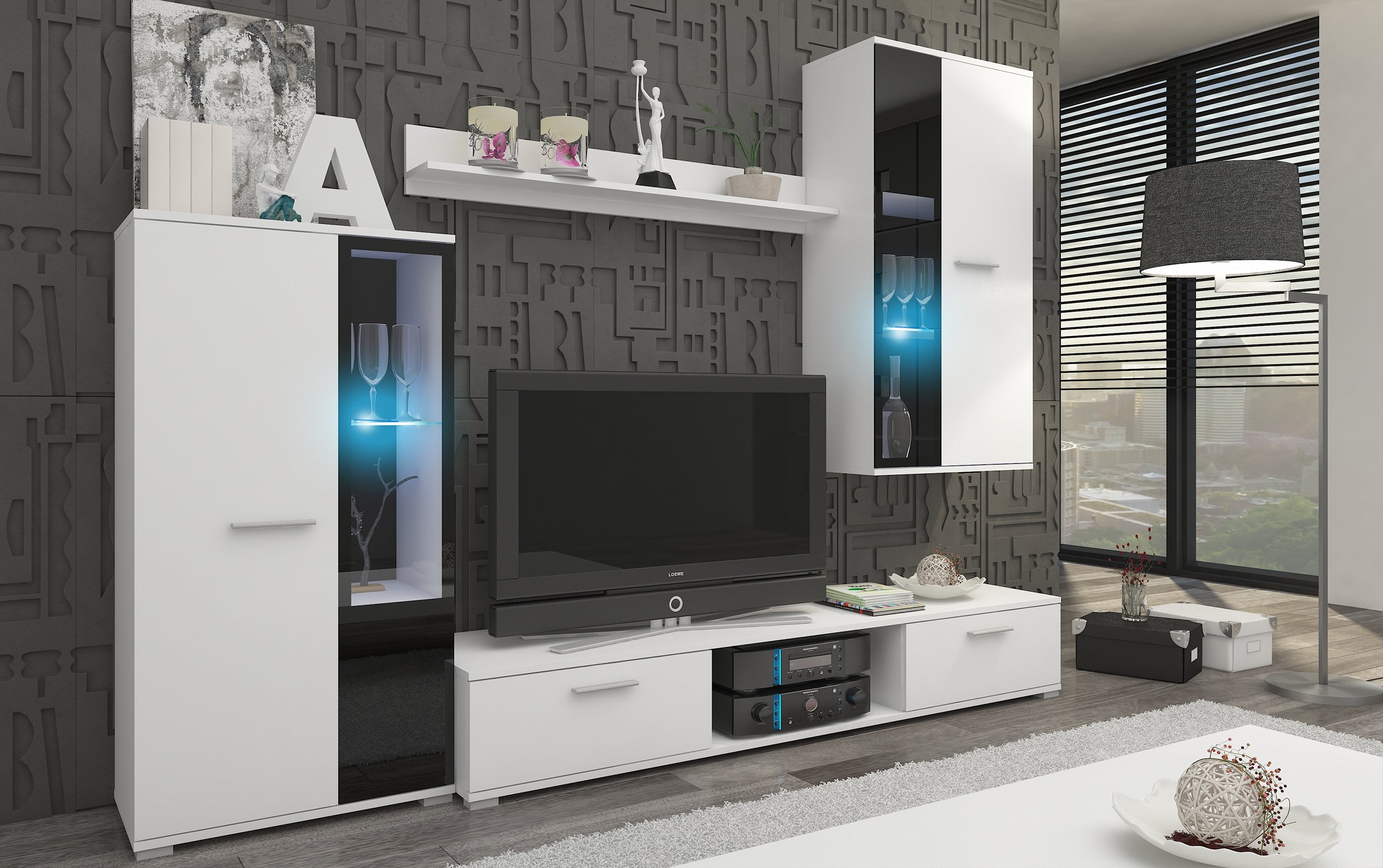 MEBLOŚCIANKA biała lub czarna WYSOKI POŁYSK !!! Montaż meble do samodzielnego montażu