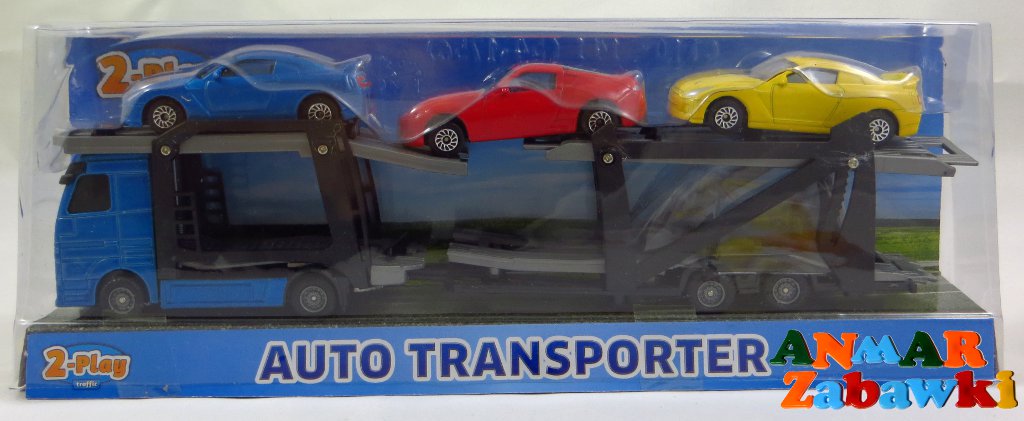 TIR LAWETA 1:60 + 3 AUTKA, 26 CM. METALOWY NEW!!! Materiał Metal Plastik