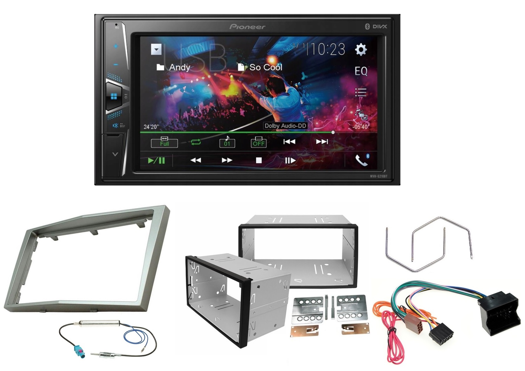 Pioneer MVH-G210BT Bluetooth autorádio 2DIN Usb Opel Astra H rámček