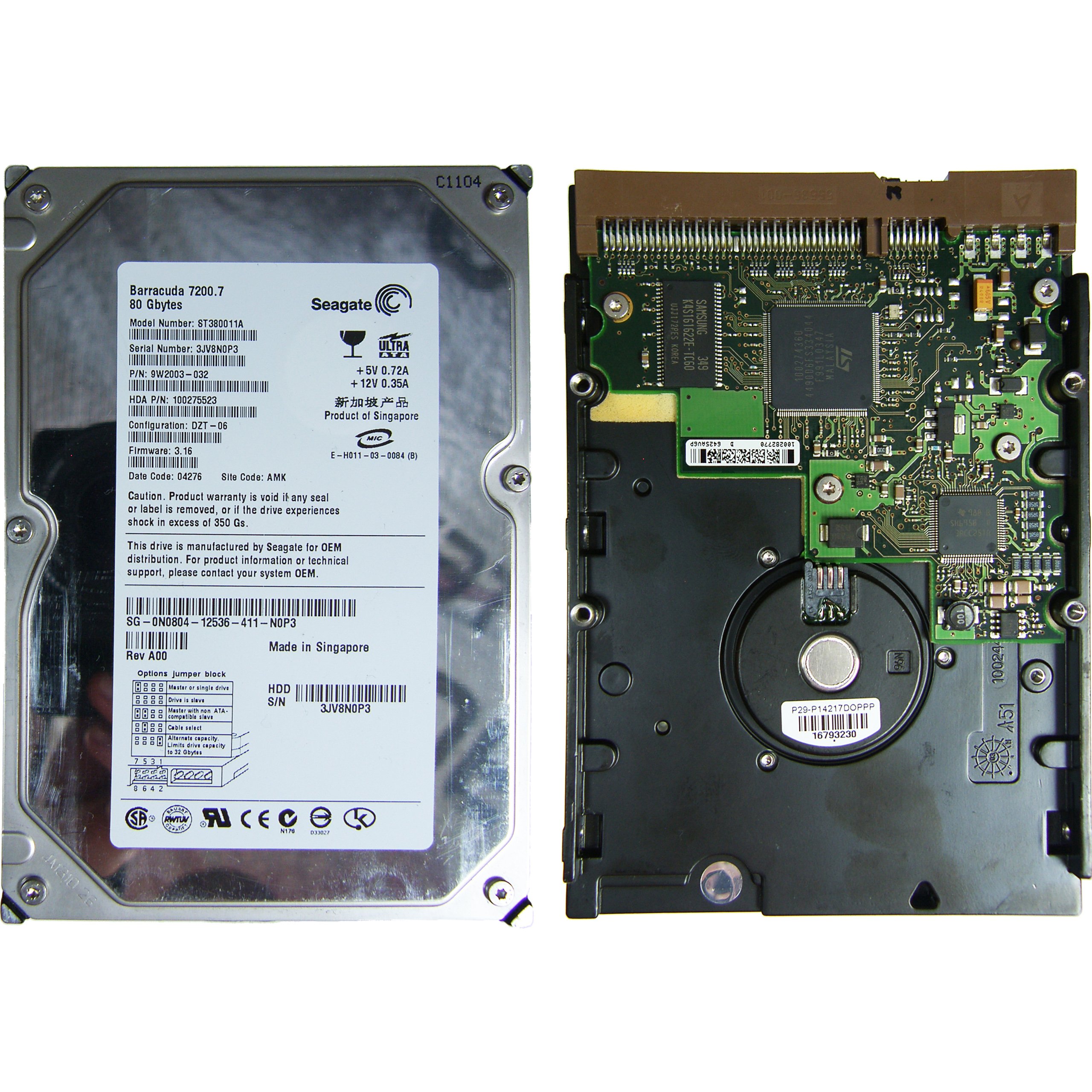 SEAGATE ST380011A | FW 3.16 | 100% OK ZnA