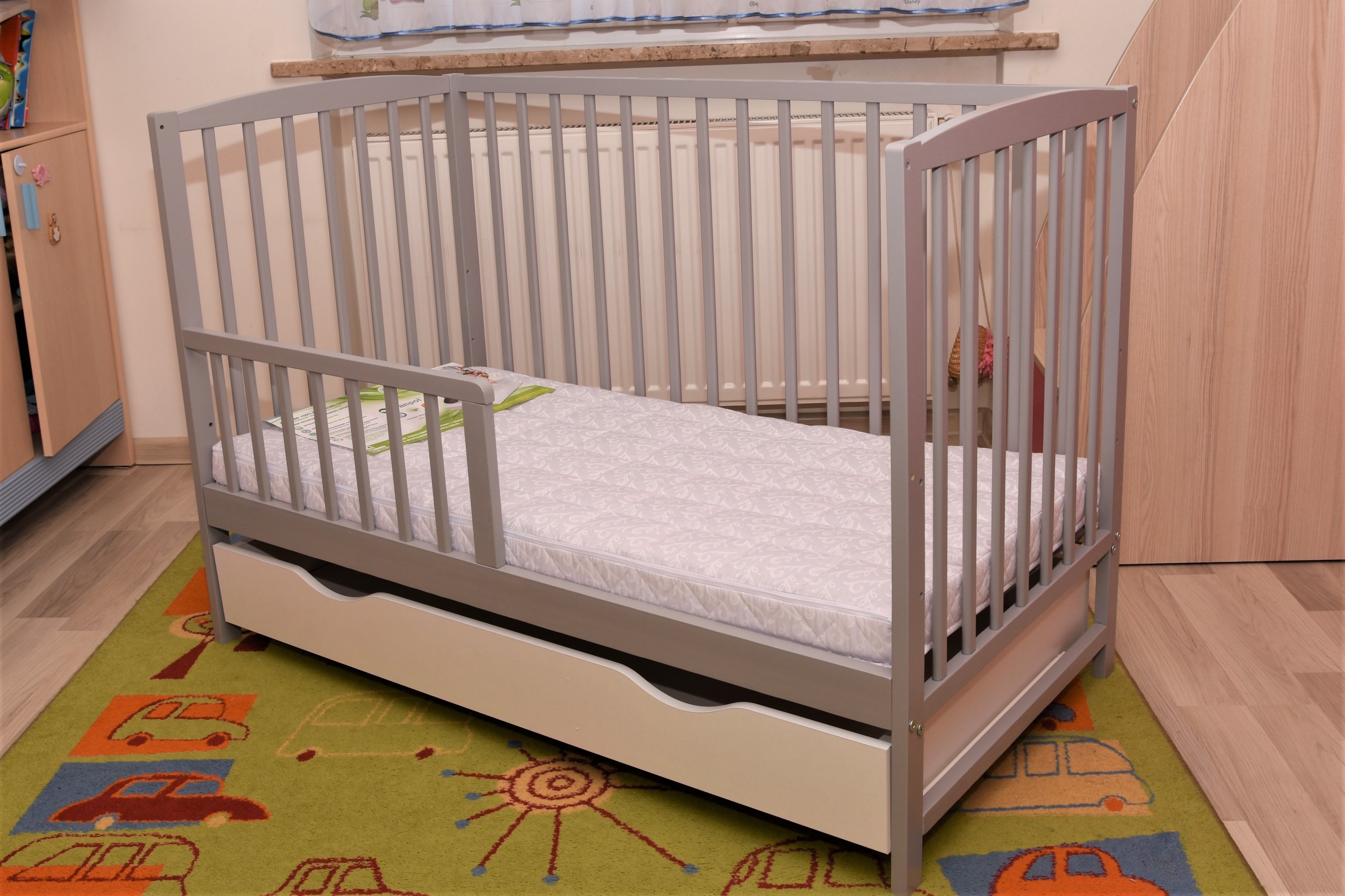 ŁÓŻECZKO/TAPCZAN OLA SZARA DZIECIĘCE Z SZUFLADĄ Długość 120 cm