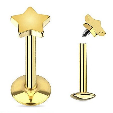 

labret kolczyk złoty tragus stalowy gwiazdka 8mm