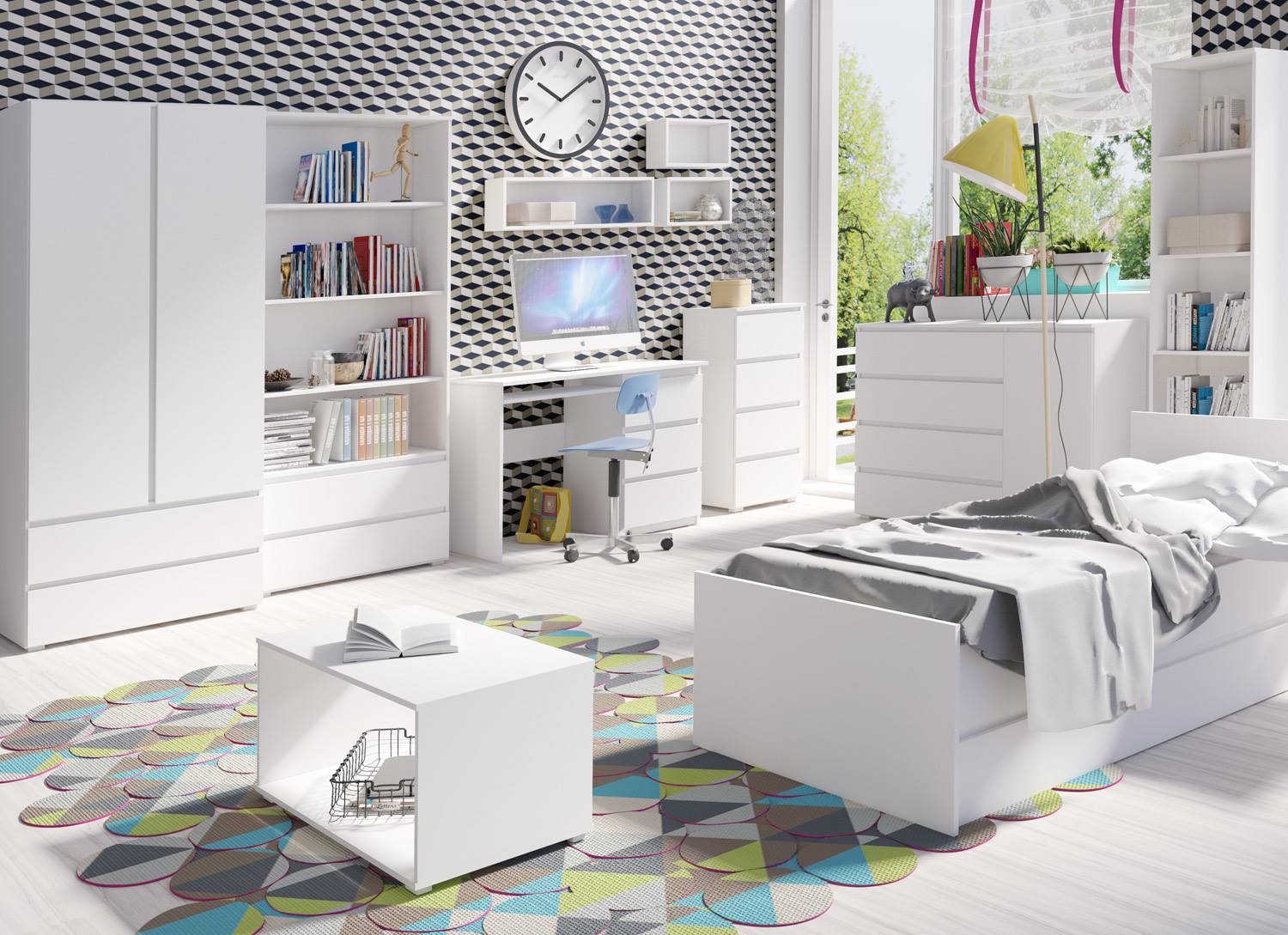 Białe Biurko młodzieżowe 110cm KOSS 09 / 3kolory Kolekcja KOSS