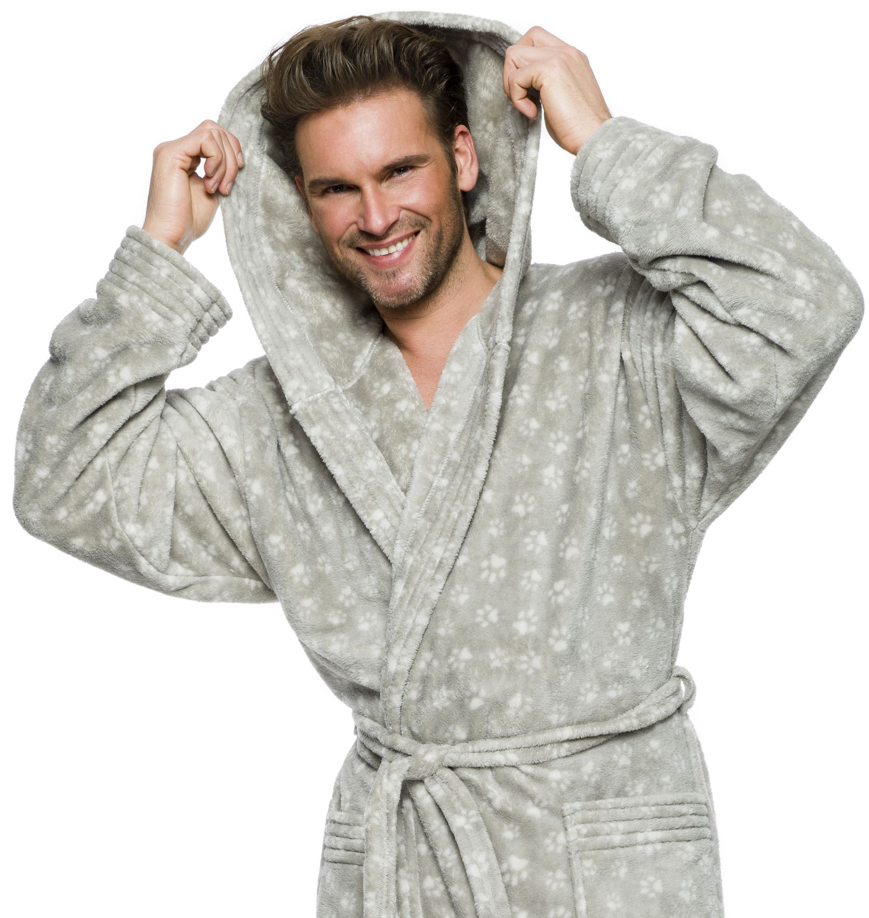 ŁAPKI MIŁY DŁUGI SZLAFROK MĘSKI Z KAPTUREM XL Kaptur z kapturem