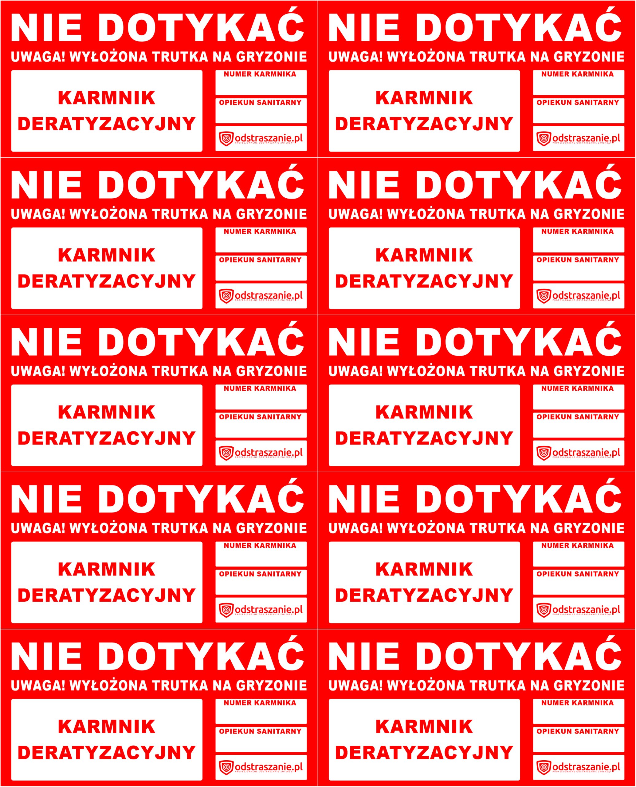 

Naklejka Informacyjna Na Karmnik Arkusz 10 Sztuk