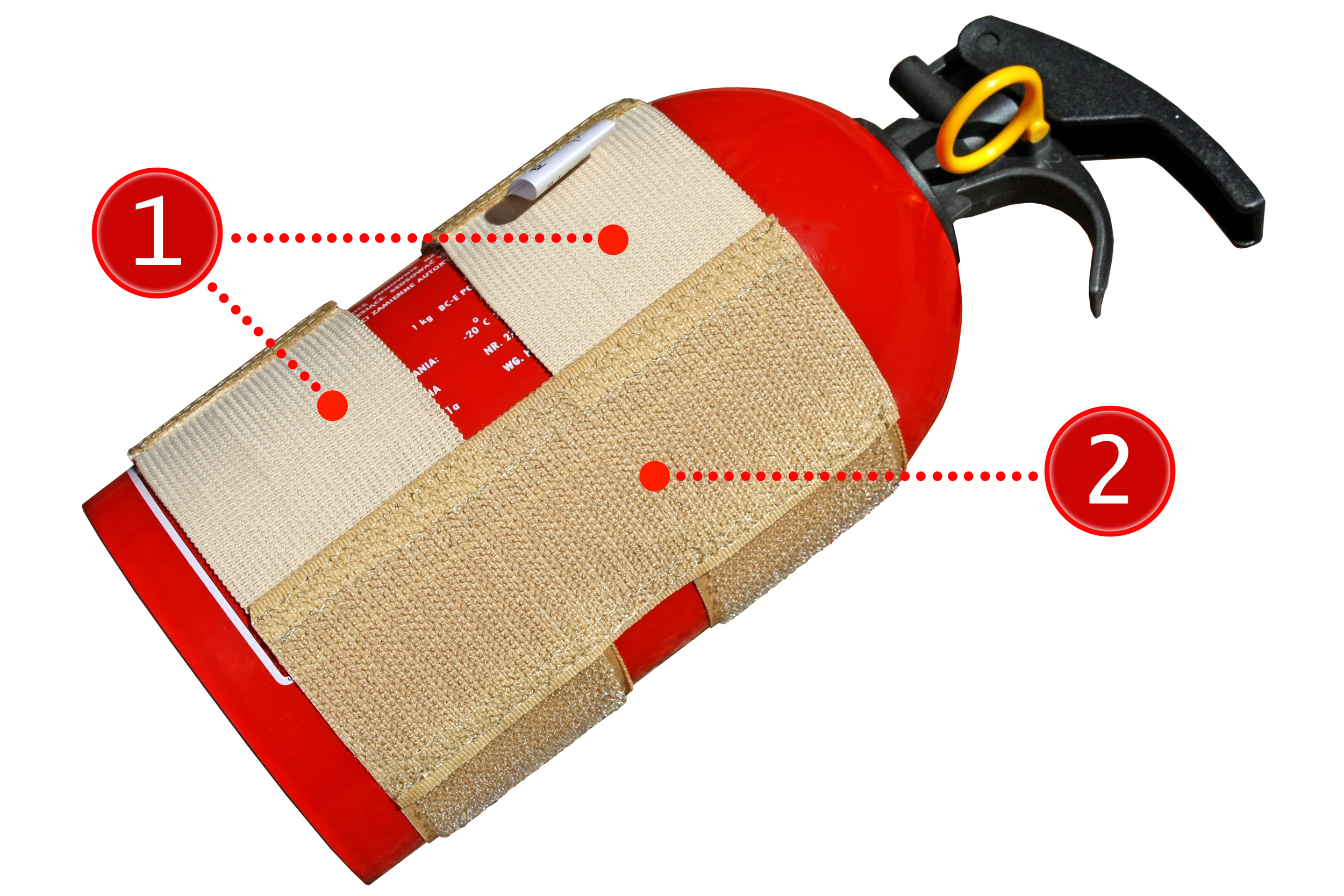 BEŻOWY UCHWYT NA GAŚNICĘ DO BAGAŻNIKA RZEP OPASKA Producent Autosiatki