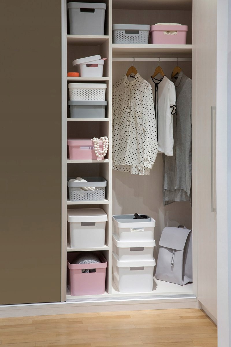 CURVER KOSZYK POJEMNIK Z PRZYKRYWKĄ INFINITY 11L Kolor biały odcienie różowego odcienie szarości i srebra