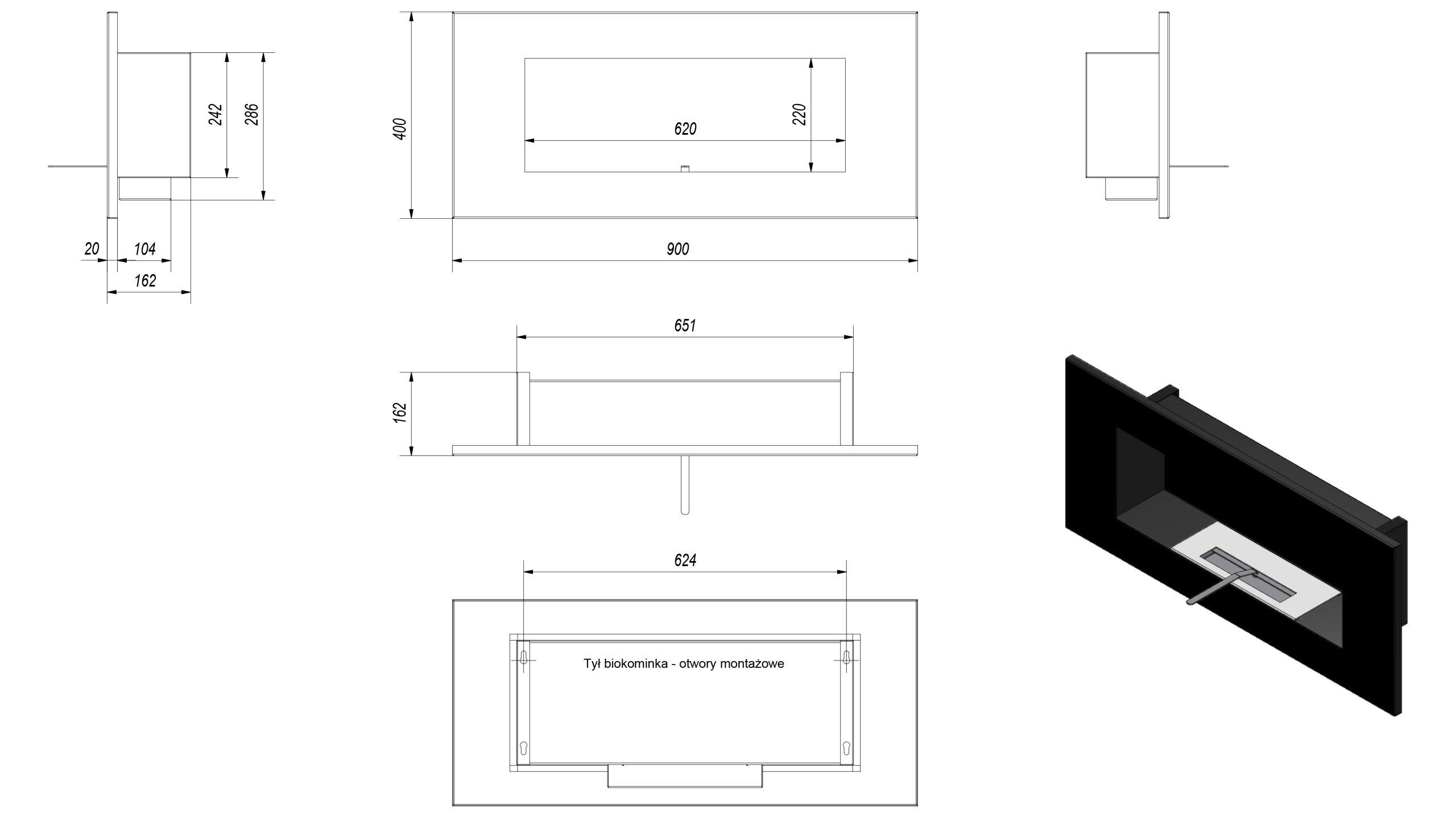 Biokominek DELTA 2 HORIZONTAL + SZYBA + PŁYN Rodzaj wiszący