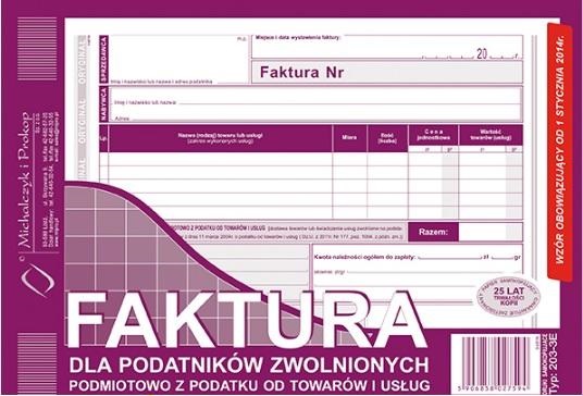 

Faktura dla podatników zwolnionych podmiot. 203-3E